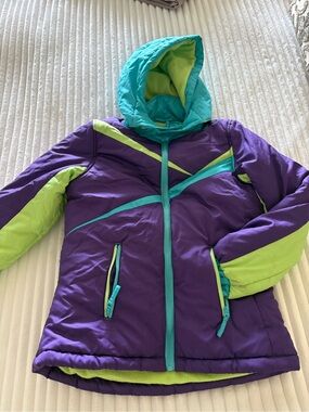 Mint Girl Medium 8-10 Kids Purple & Lime Hooded Winter Jacket